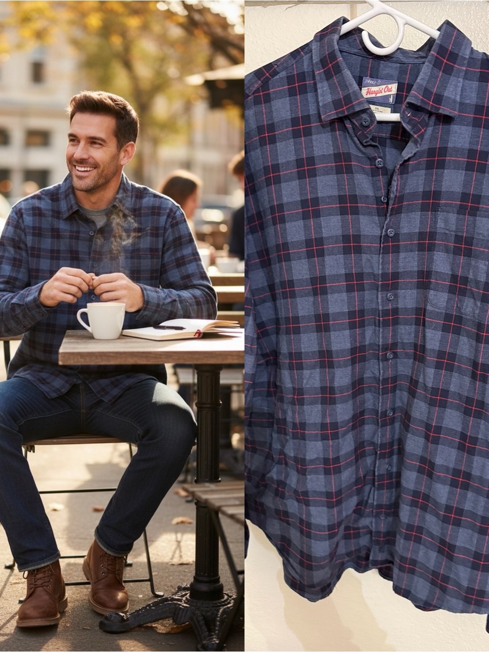 Johnny-O Hangin’ Out Plaid Button Down Shirt Men’s 2XL Blue Red